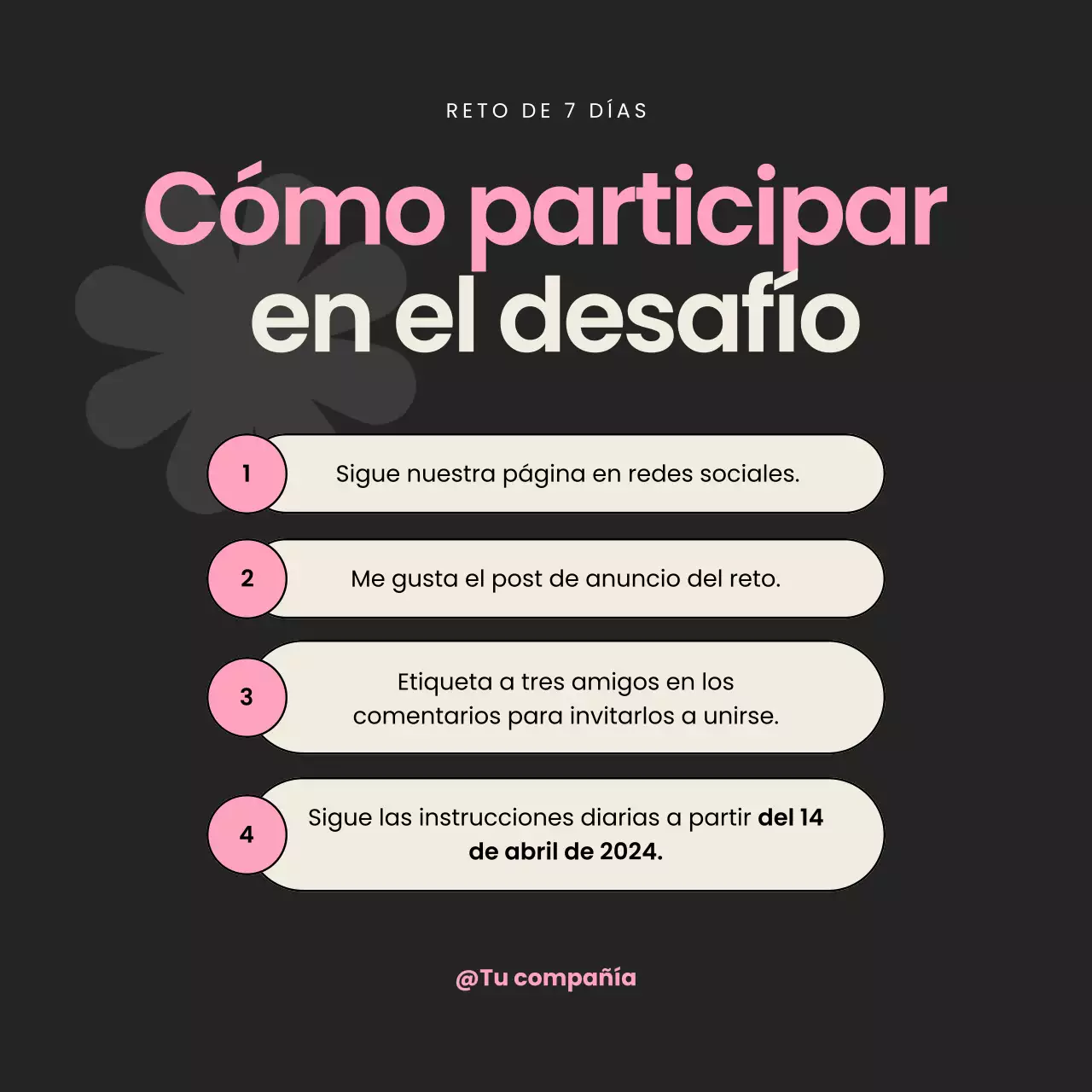 Campaña del Reto de los 7 Días de Medios Sociales Modernos en Negro y Rosa