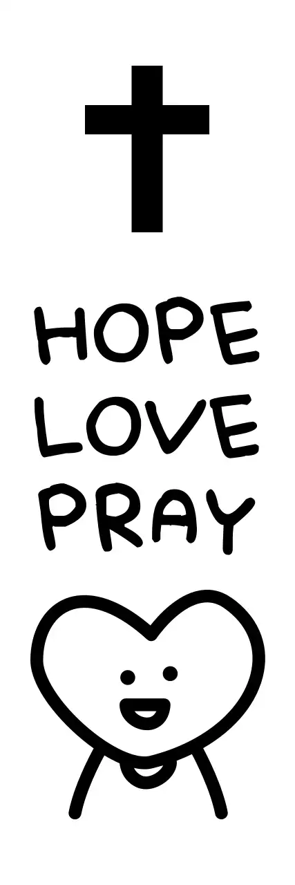 Desenho de igreja com ilustração de cruz e carácter de coração