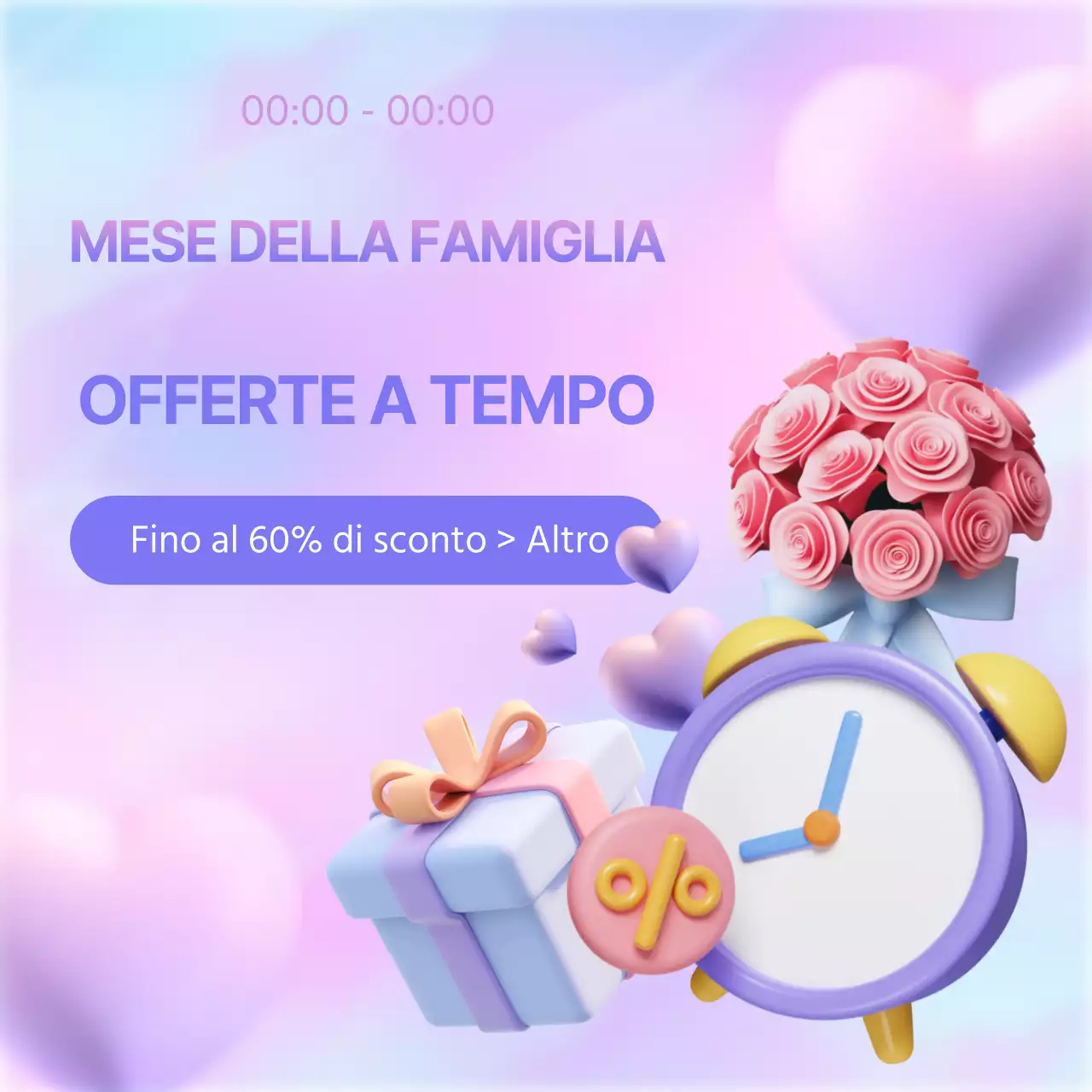 Promuovete gli eventi di maggio con colori viola e rosa.
