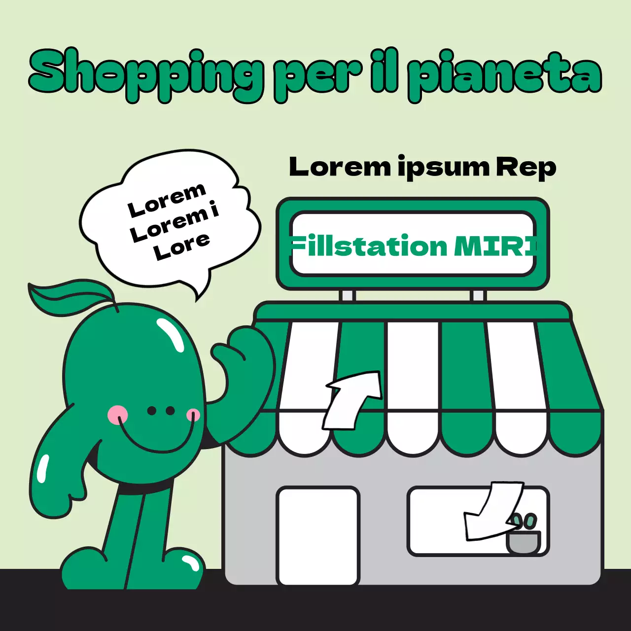 Un annuncio pop-artistico per la sfida ambientale della Giornata della Terra in azzurro e chartreuse.