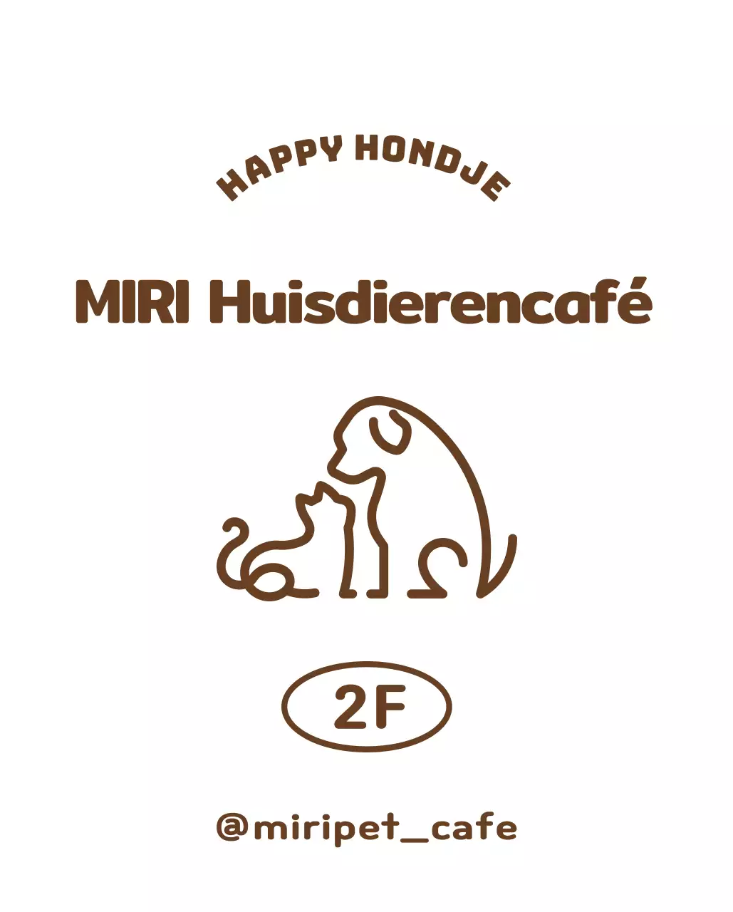 Een schattig lettertype met een honden- en kattenlijnillustratielogo en een uithangbord met een waarschuwende noot
