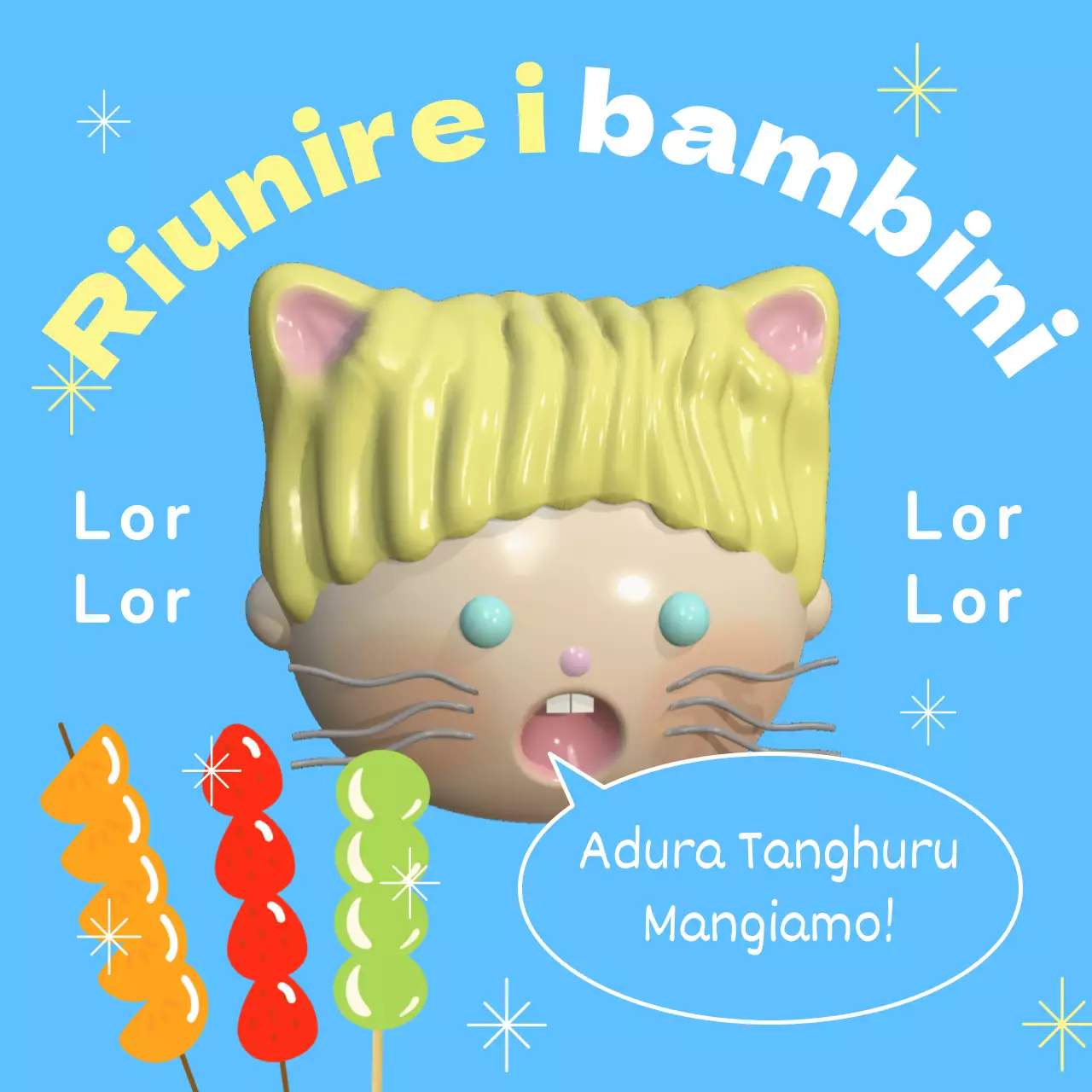 Annuncio di vendita di Tanghuru per la Giornata dei bambini in azzurro e giallo, in stile kitsch