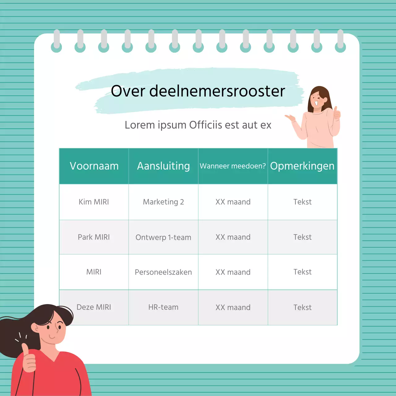 Aankondigingen en aankondigingsposten met schattige mintkleurige tabellen