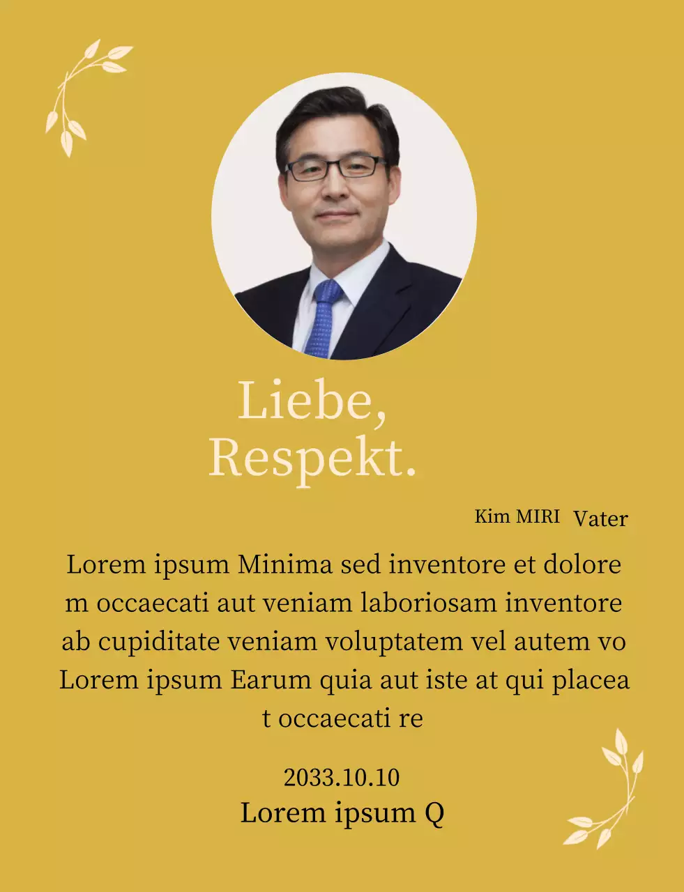 Eine statische, stilvolle Dankeskarte zum Muttertag mit goldenen Blütenblättern und einem Foto