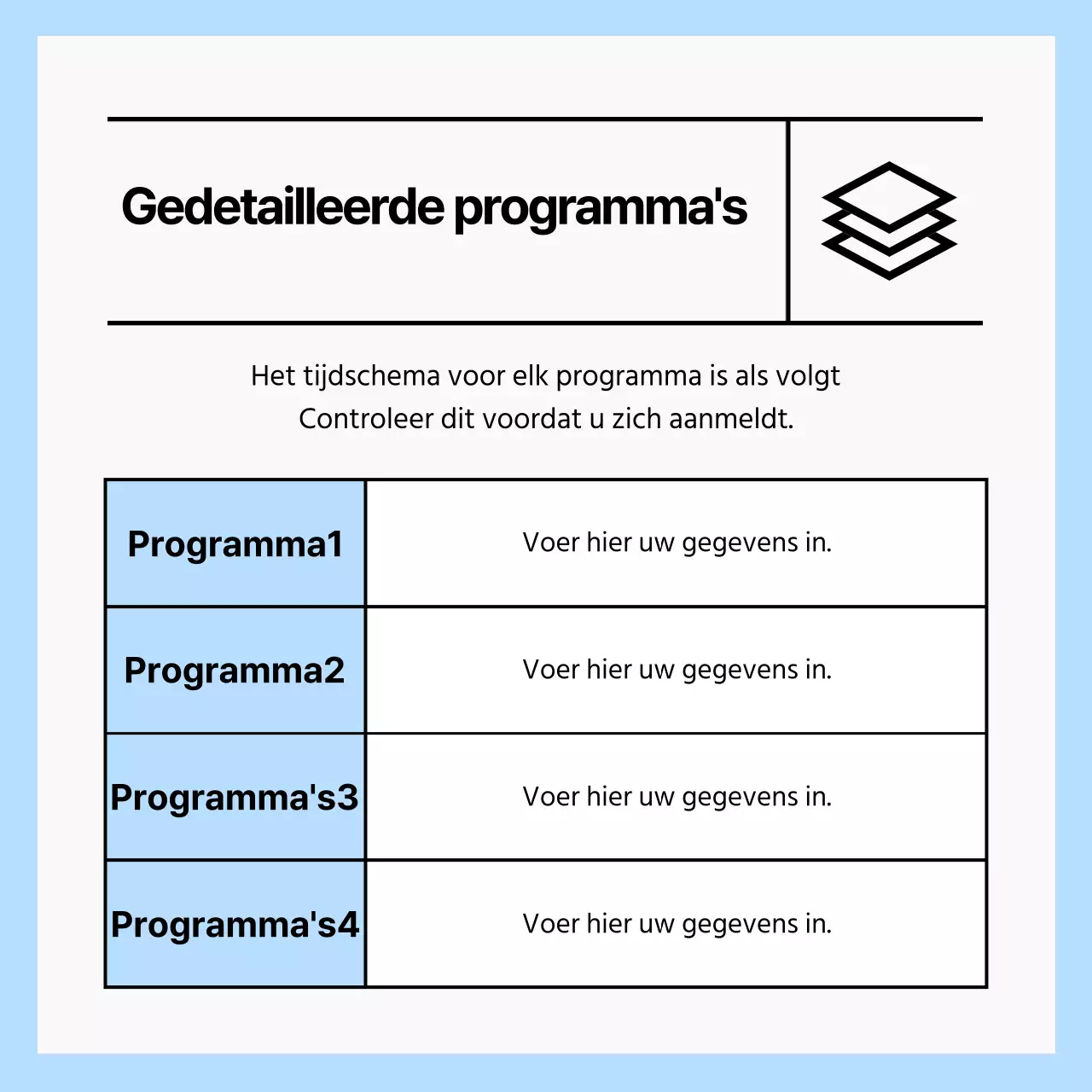 CardNews aankondiging met een eenvoudige tafel in lichtblauw en wit