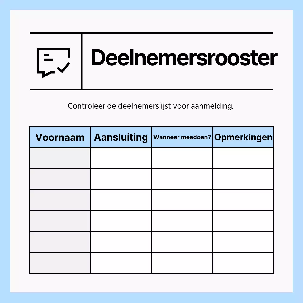 CardNews aankondiging met een eenvoudige tafel in lichtblauw en wit