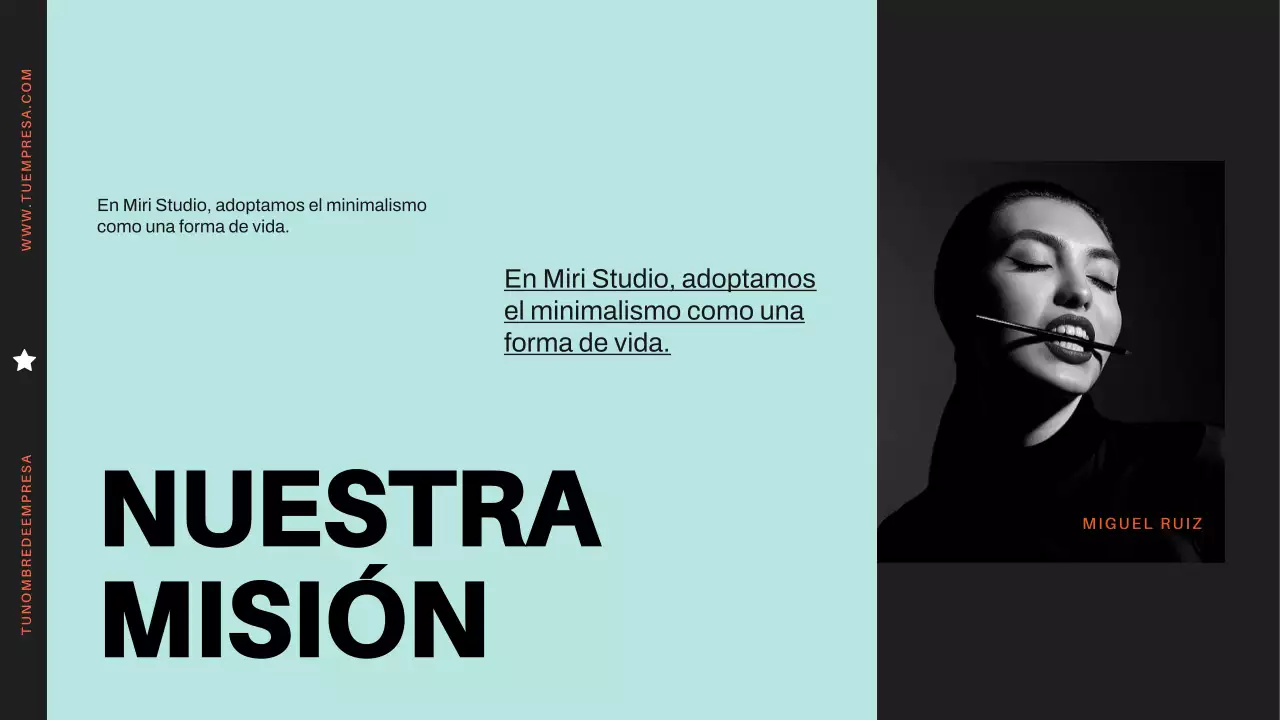 Perfil de empresa moderno y minimalista en naranja y negro