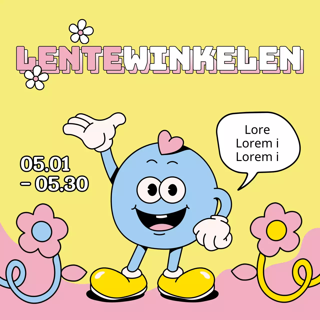 Een pop-art voorjaarsverkoopadvertentie in geel en roze