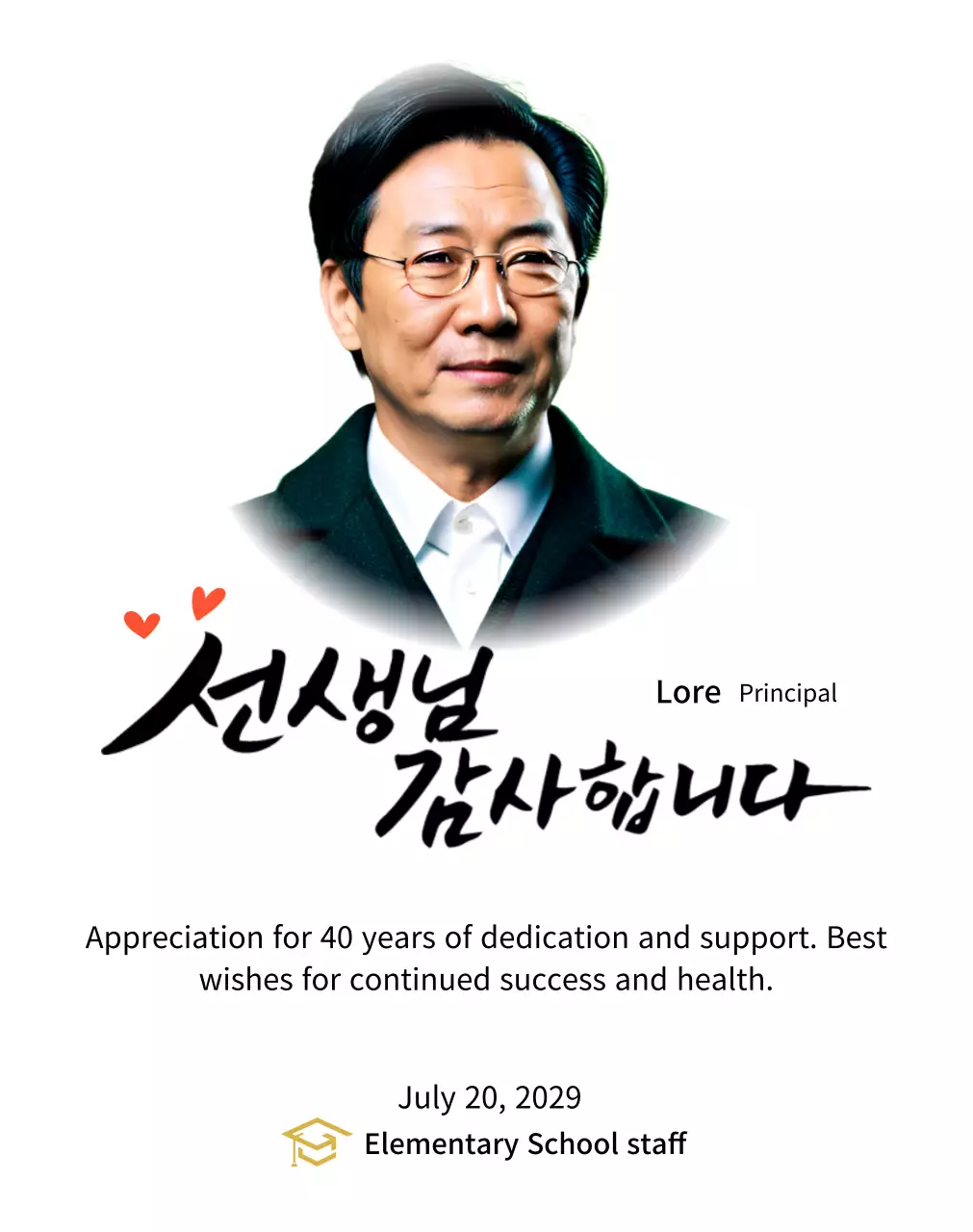 Plakat penghargaan sekolah yang cerah dengan kaligrafi dan foto