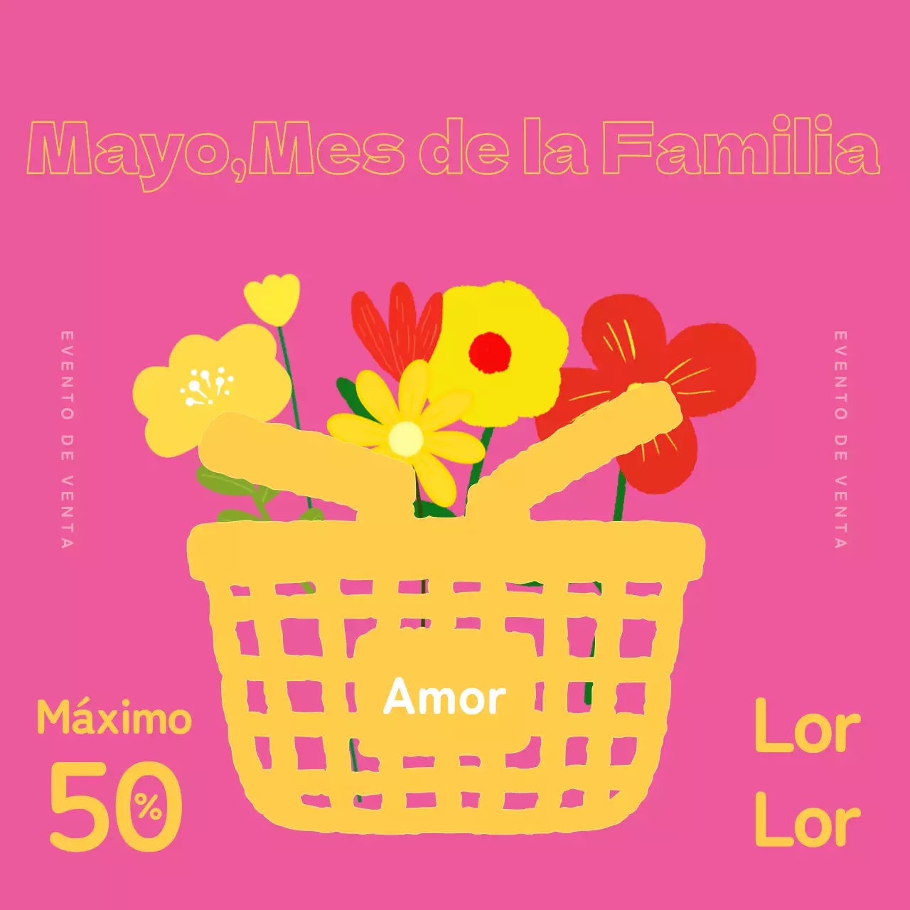 Un bonito anuncio de venta verde y rosa del Mes de la Familia de mayo