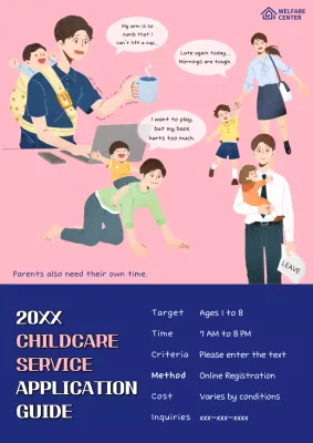 Cute pink and navy blue flyer for a childcare service.