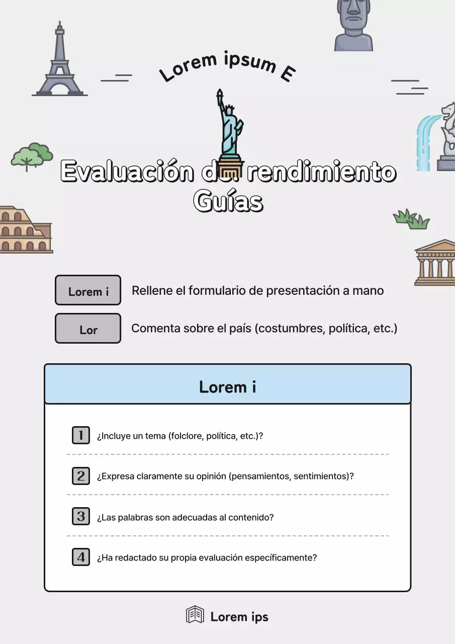 Historia sencilla en gris y azul claro Guía de evaluación del rendimiento de Historia universal Recursos didácticos