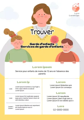 Mignon dépliant jaune et vert promouvant les services de garde d'enfants