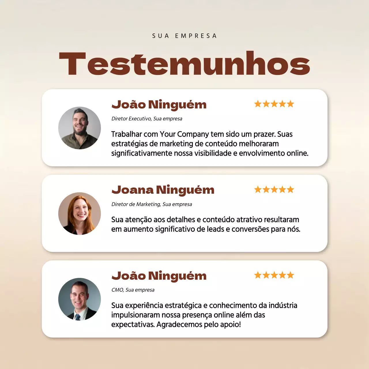 Publicidade de testemunhos de clientes bege