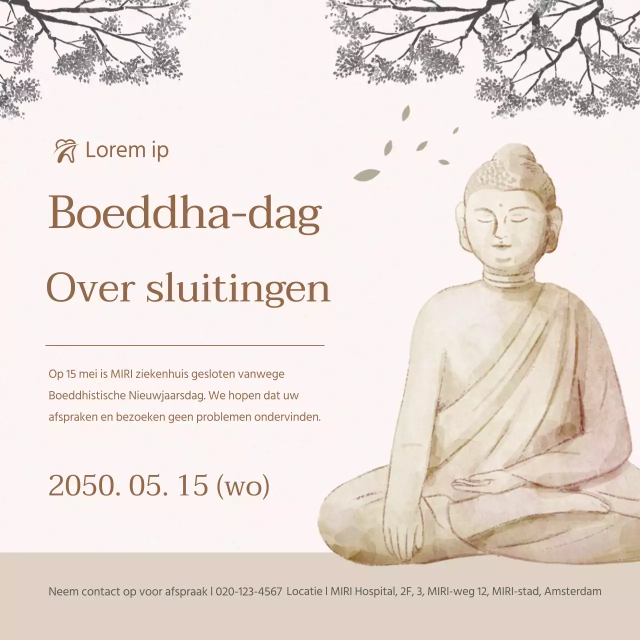 Sluitingsbericht voor de traditionele Boeddha-dag in beige