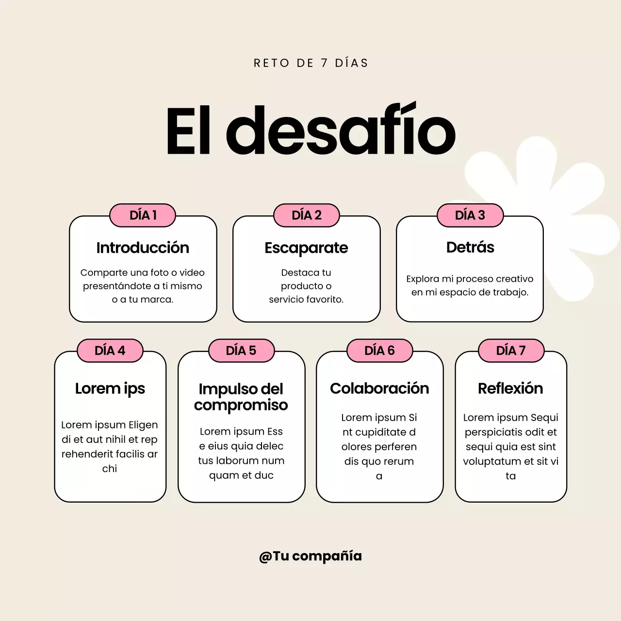 Campaña del Reto de los 7 Días de Medios Sociales Modernos en Negro y Rosa