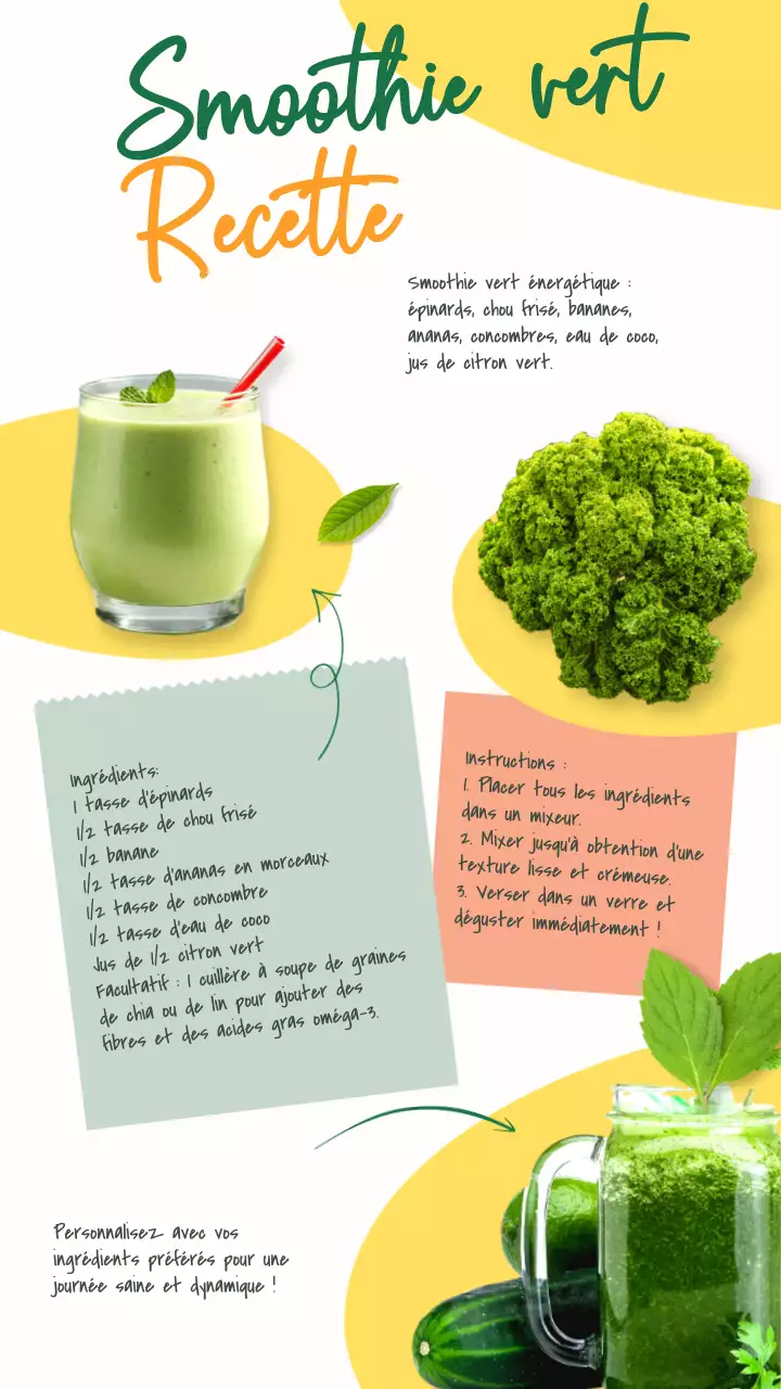 Recette de smoothie vert et jaune naturel et rafraîchissant