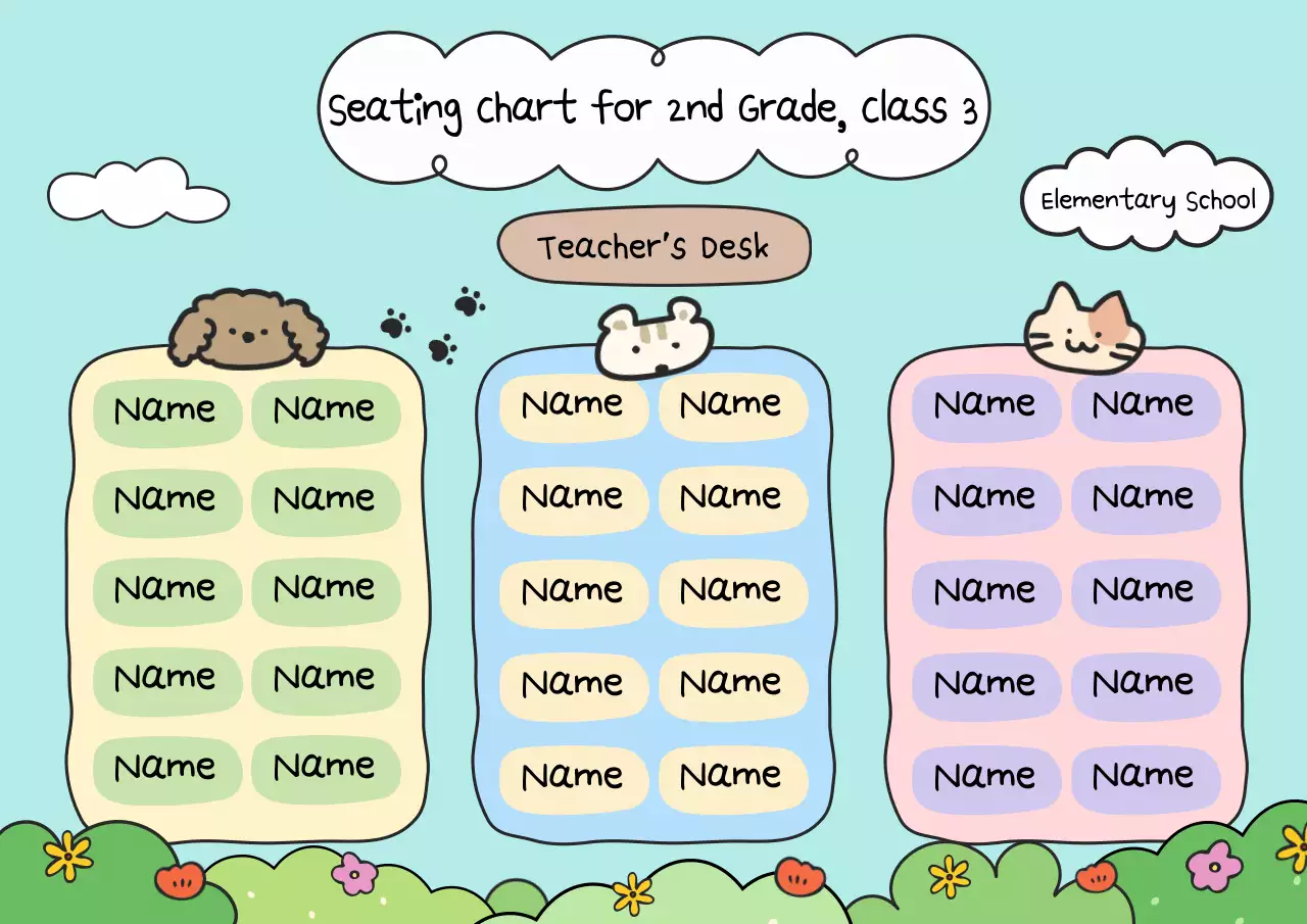 Blue Cute Seating Chart Layout Poster