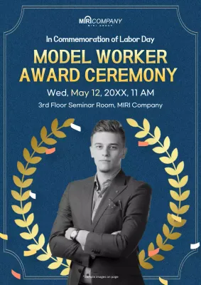 A classy, navy blue and gold model worker awards ad
