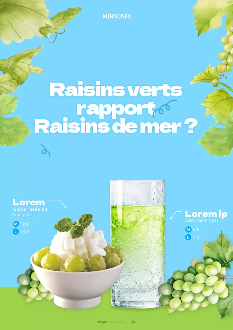 Une affiche promotionnelle simple pour un menu d'été en chartreuse et bleu clair.
