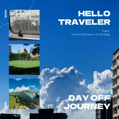 Trendy travel posts in blue and white