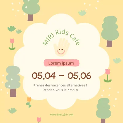 Une publicité minimaliste pour les vacances de mai en jaune et rose