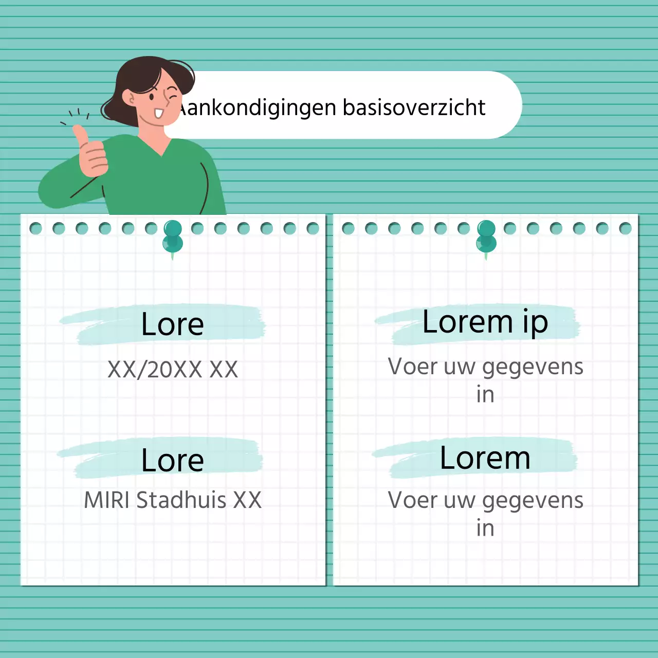 Aankondigingen en aankondigingsposten met schattige mintkleurige tabellen