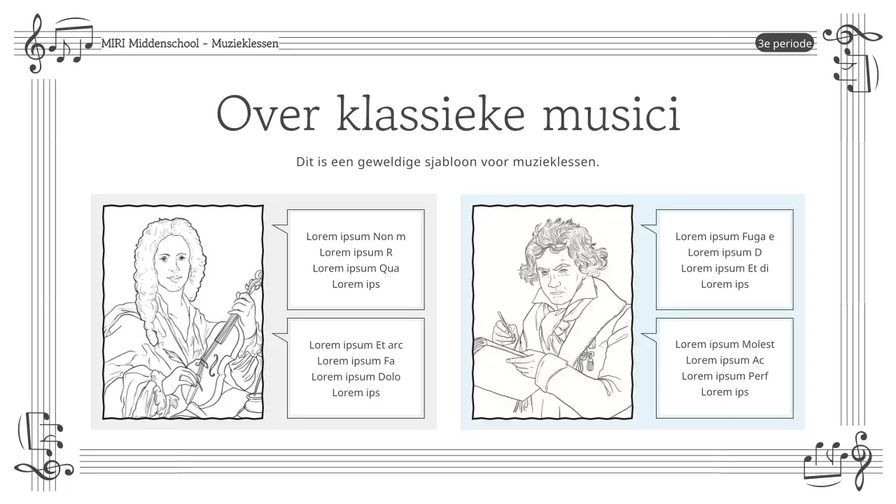 Eenvoudig zwart-wit lesmateriaal voor muziek