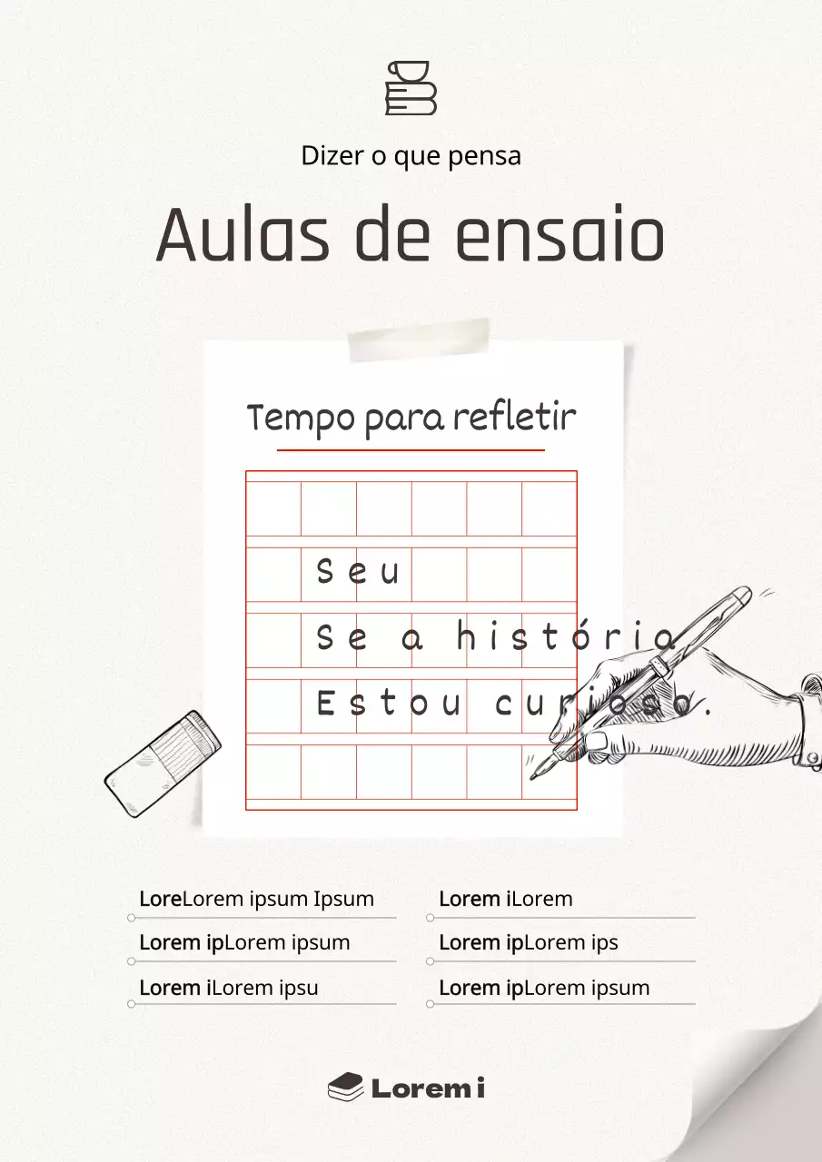 Cartaz promocional da aula de escrita simples em cor marfim