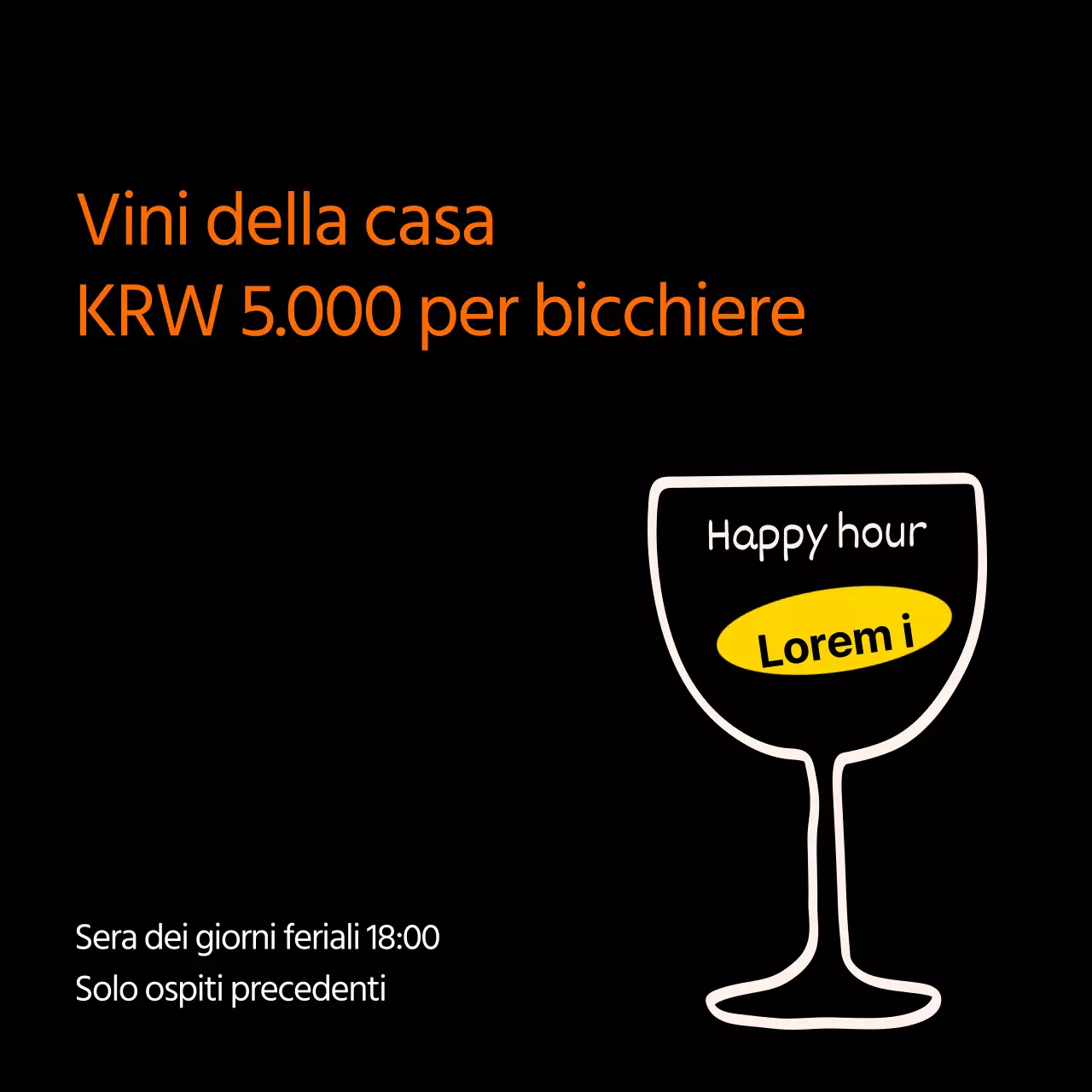 Un annuncio minimalista per l'happy hour in nero