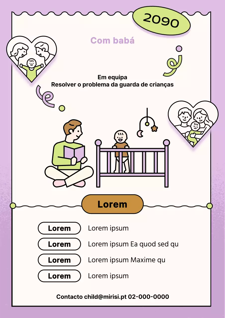 Um simples anúncio de emprego para cuidados infantis em lilás e chartreuse