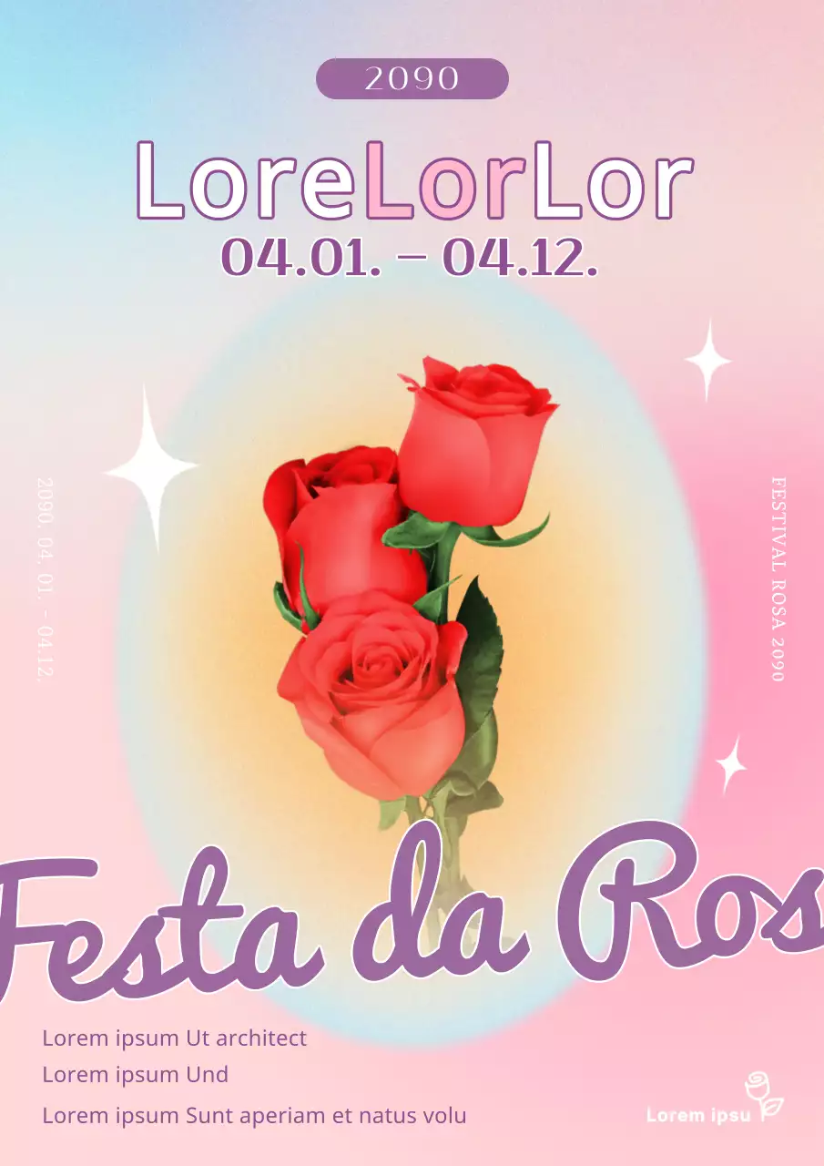 Um cartaz promocional chique, em tons de rosa, para a Festa da Rosa