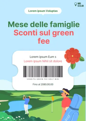 Una bella pubblicità promozionale di un campo da golf verde e azzurro