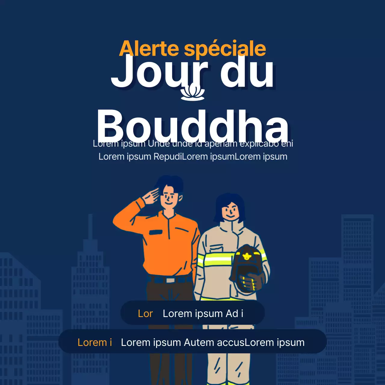 Un avis de service spécial incendie moderne en bleu marine et orange