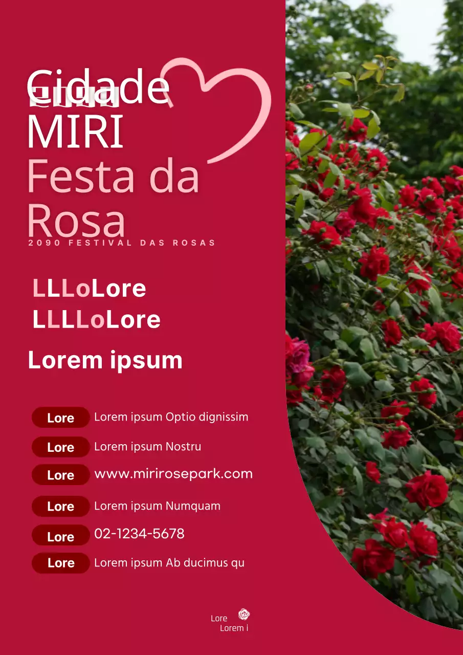 Folheto promocional da Festa da Rosa vermelha e moderna