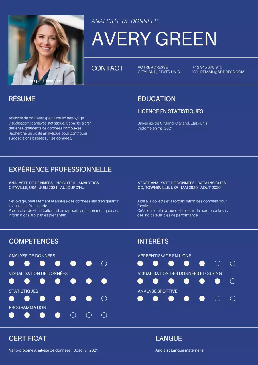 Portefeuille d'analyste de données simple bleu et blanc