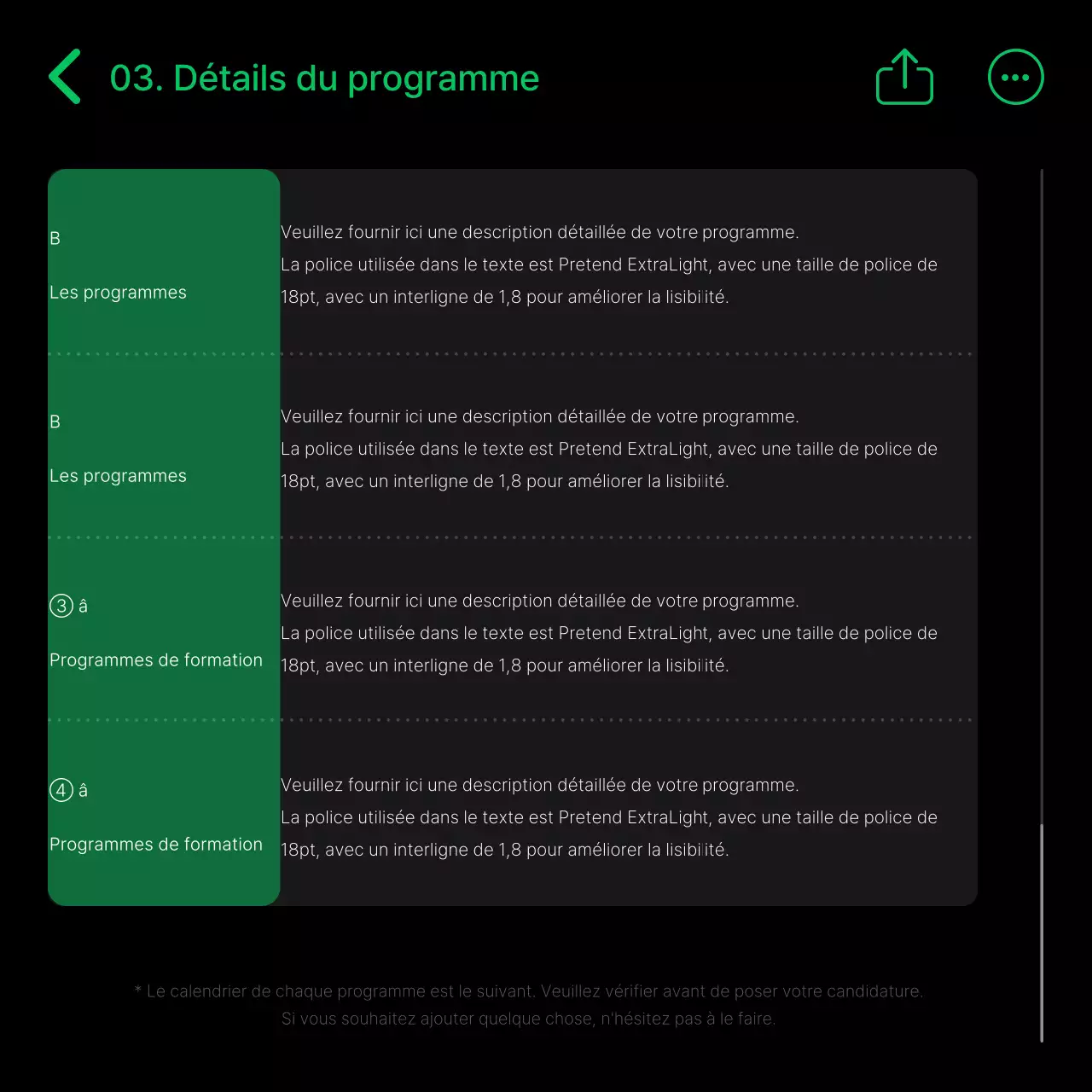 Guide des tabulations modernes en noir et vert