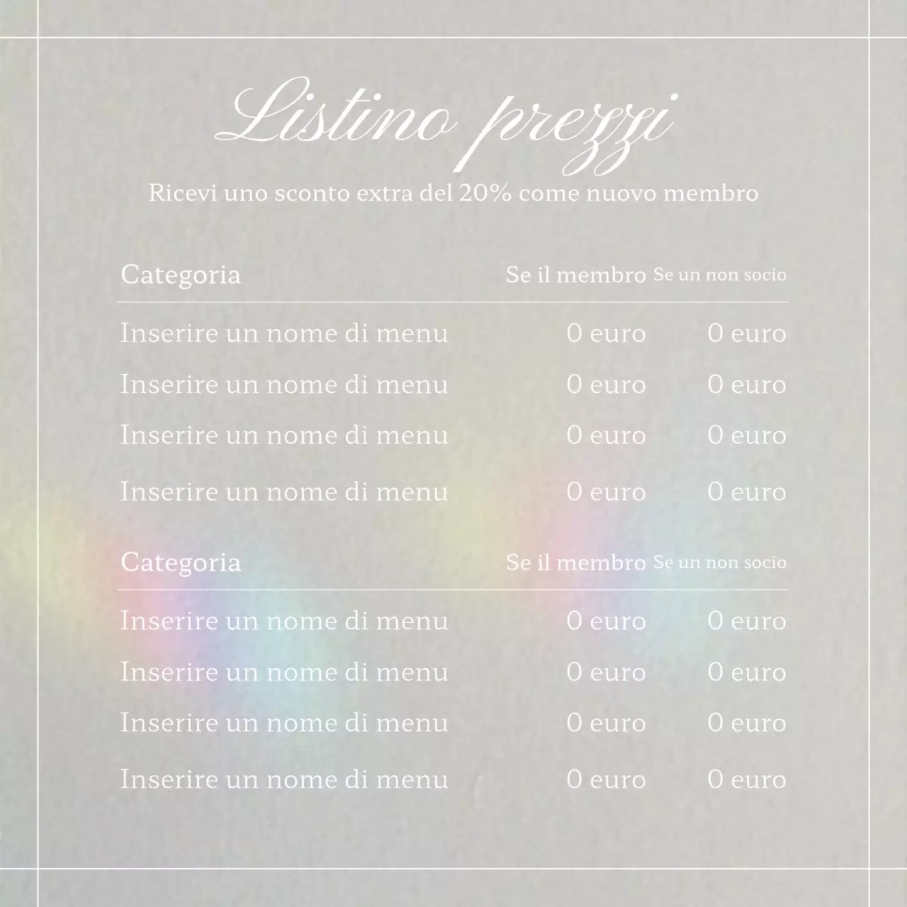 Social media marketing di tendenza in beige e grigio Promuovere le recensioni dei prezzi dei menu