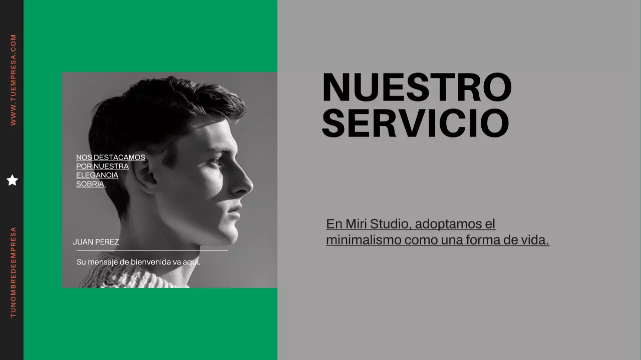 Perfil de empresa moderno y minimalista en naranja y negro