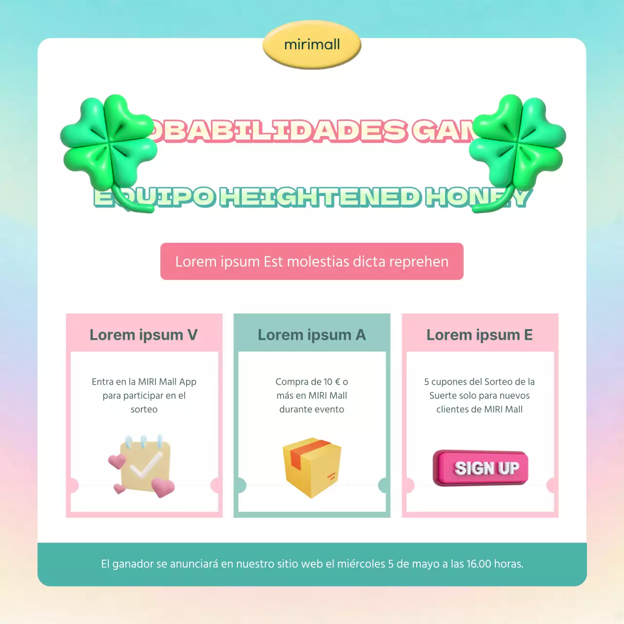 Sobre el Sorteo de la Suerte en rosa y menta