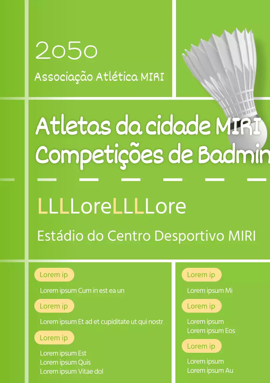 Um bonito folheto de torneio de badminton em amarelo e chartreuse.