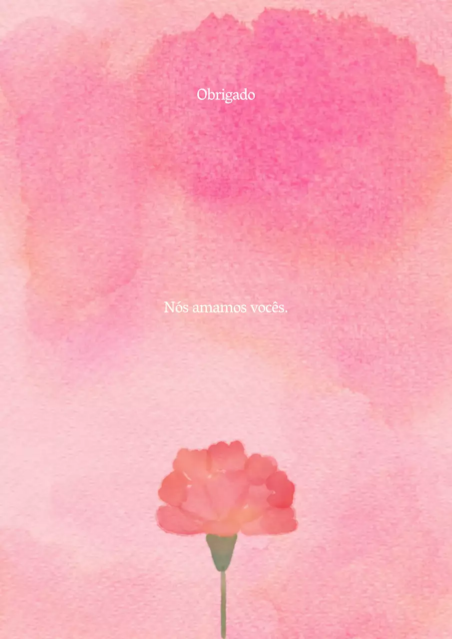 Nota de agradecimento com cravos simples em cor-de-rosa