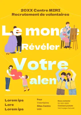 Mignonne affiche de recrutement de volontaires jaune et bleu clair