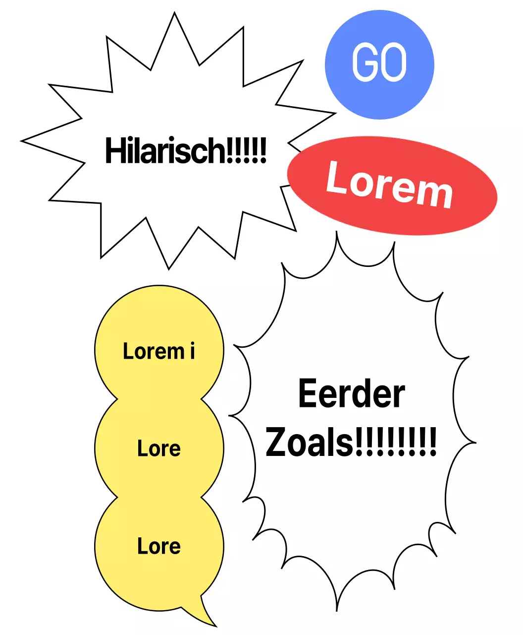 Groep let's go pompons met tekstballonnetjes