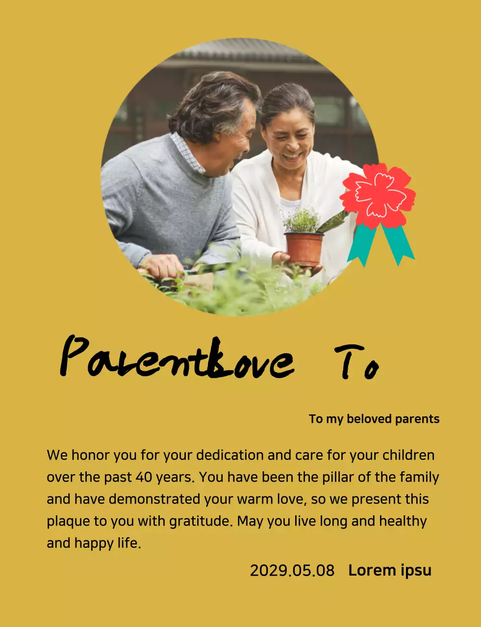 A cute Mother's Day plaque with a carnation illustration and calligraphy with your photo