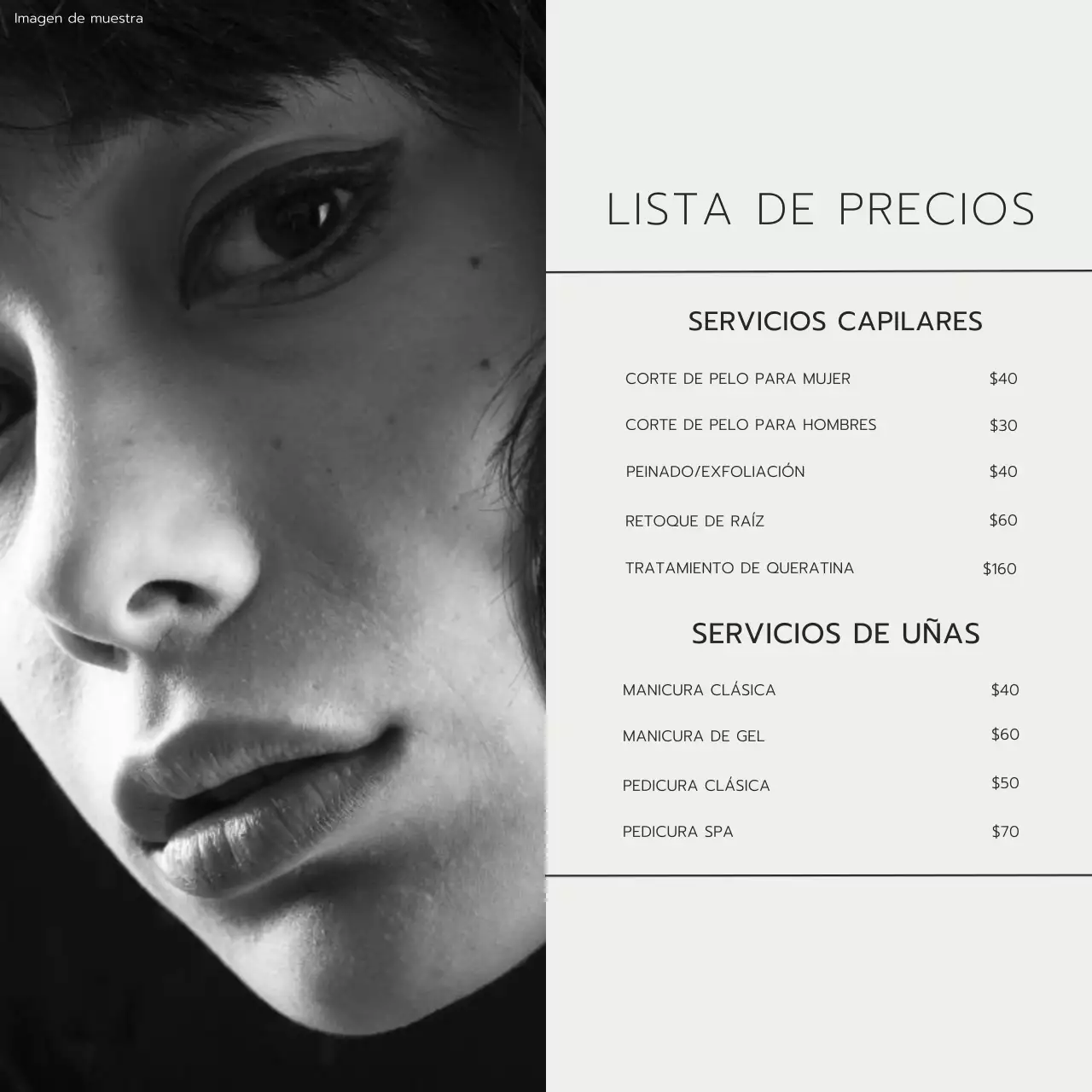 Tendencia gris y beige Promoción de precios para salones de belleza