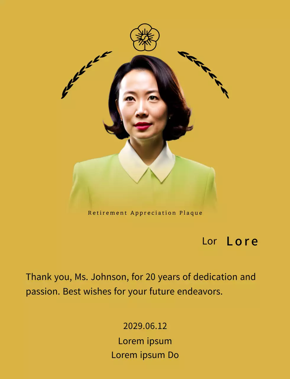 Plakat penghargaan masa pensiun yang tampak berkelas dengan karangan bunga laurel emas dan swastika.