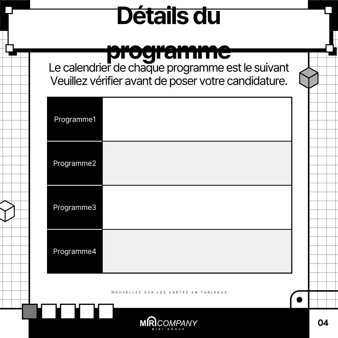 Un simple guide de table en noir et blanc