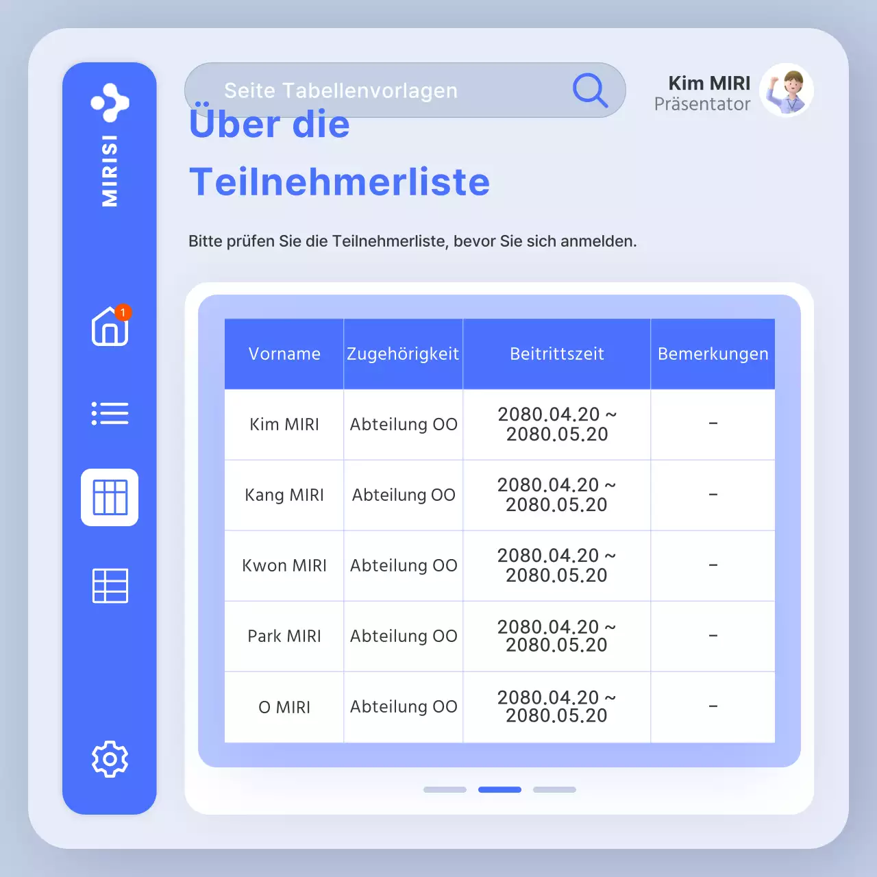 Ankündigung der trendigen Verwendung von blauen und weißen Tischen