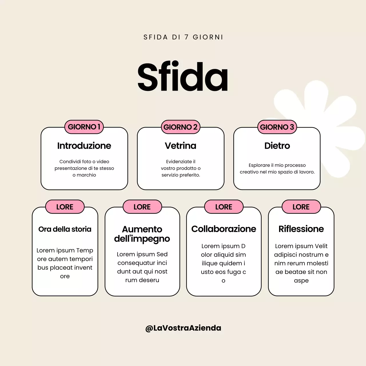 Campagna di sfida dei 7 giorni sui social media moderni in rosa e nero